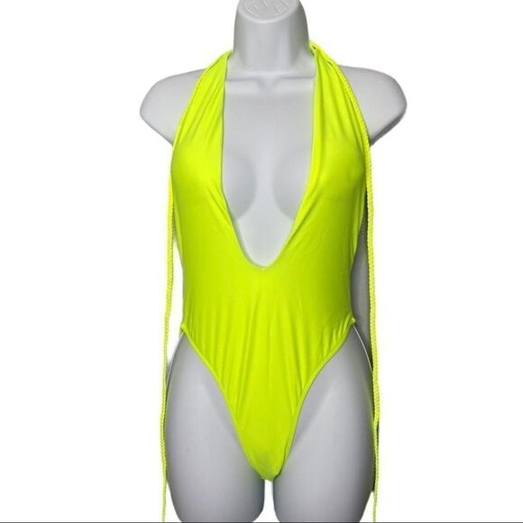 Neon Plunge One Piece Open Back Swimsuit‎ - Picture 4 of 13